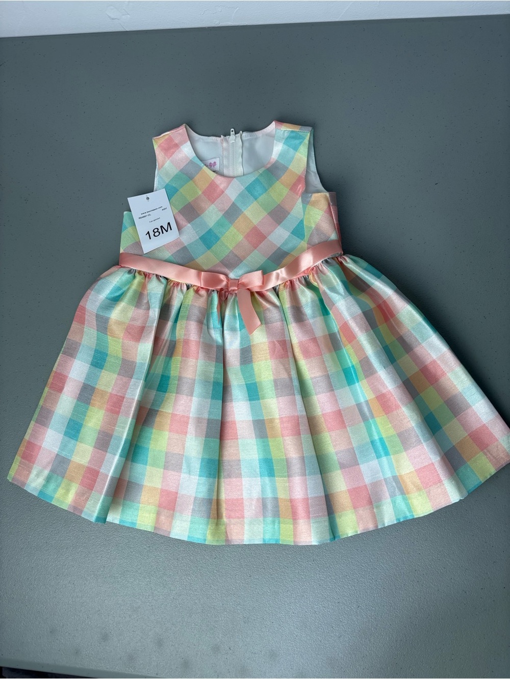 Bonnie Baby NWT Plaid Pastel Girls Toddler Dress 18M Dressy Formal Colorful